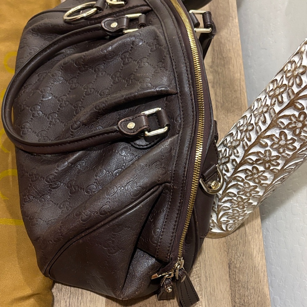 Gucci Dark Brown Embossed Leather Shoulder Bag - Picture 4 of 11